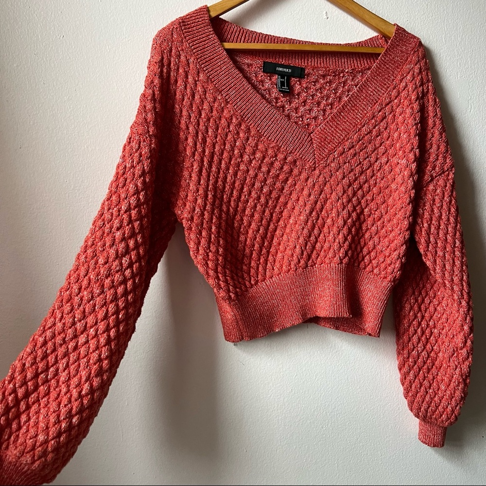 Forever 21 V neck knit sweater with balloon sleeves